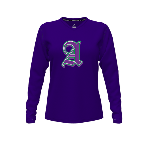 [FTLVCFPP-FYXS-LOGO3] Decker Comfort T-Shirt (Female Youth XS, Purple, V Neck, Logo 3, Long Sleeve)